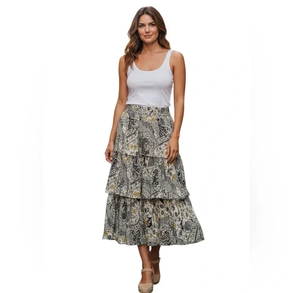 Isabel Marant Étoile ✨ Boho Tiered Midi Skirt Paisley Print Flowy High Waist - Picture 1 of 1